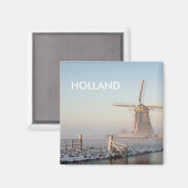 Windmühle in Holland bei Sonnenaufgang mit quadrat Magnet (Vorderseite/Rückseite)