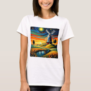 Windmühle in Nacht 9 T-Shirt