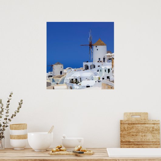 Windmühle in Oia, Santorini, Griechenland Poster (Küche)