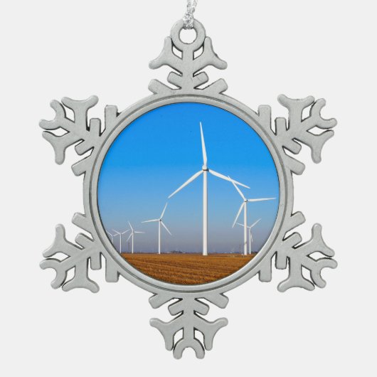Windmühle Landschaft Schneeflocken Zinn-Ornament (Vorderseite)