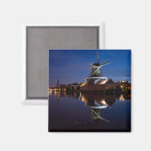 Windmühle Leidschendam mit Reflexion in der Nacht Magnet (Vorderseite/Rückseite)