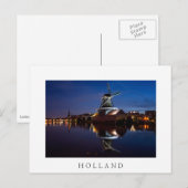 Windmühle Leidschendam mit Reflexion in der Nacht Postkarte (Vorne/Hinten)