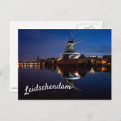 Windmühle Leidschendam mit Reflexion in der Nacht Postkarte (Vorne/Hinten)