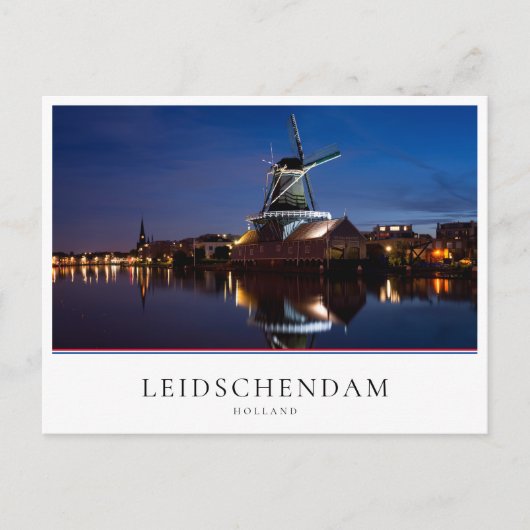 Windmühle Leidschendam mit Reflexion in der Nacht Postkarte (Vorderseite)