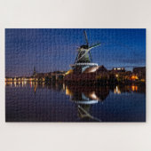 Windmühle Leidschendam mit Reflexion in der Nacht Puzzle (Horizontal)