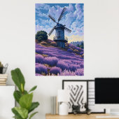 Windmühle Lila Landschaft Kunst, Dichtung und Musi Poster (Heimbüro)