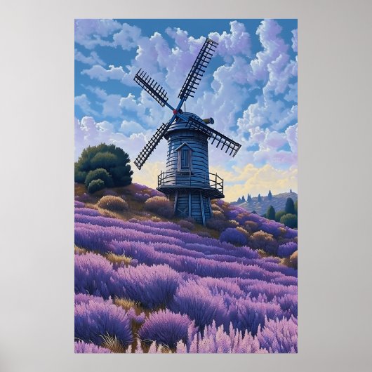 Windmühle Lila Landschaft Kunst, Dichtung und Musi Poster (Vorne)