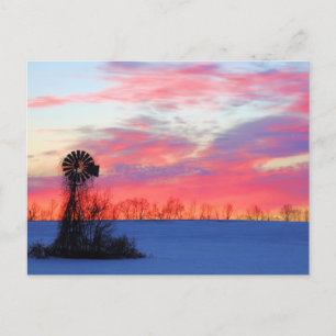 Windmühle mit rosa Sonnenaufgang Postkarte
