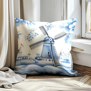 Windmühle Niederländisch Delft Blau Vintage Kissen