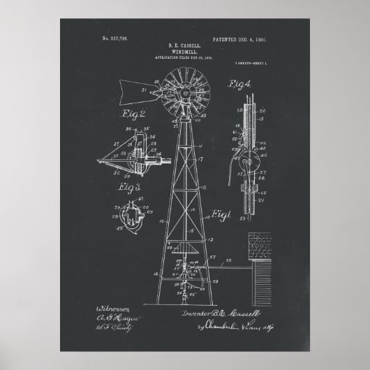 Windmühle Patent Print auf Chalkboard Poster (Vorne)