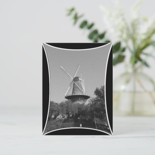 Windmühle schwarz und weiß postkarte (Stehend Vorderseite)