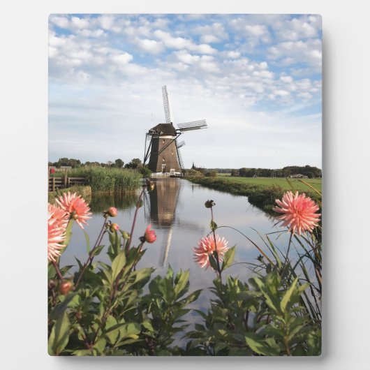 Windmühle und Blume in Holland Fotoplatte (Vorderseite)