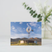 Windmühle und Damm im Karoo bei Sonnenaufgang Postkarte (Stehend Vorderseite)