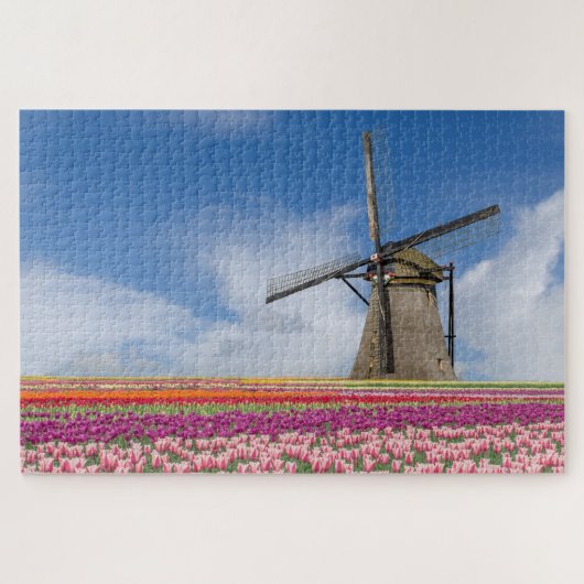 Windmühle und farbenfrohe Tulips Amsterdam Niederl Puzzle (Horizontal)