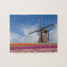 Windmühle und farbenfrohe Tulips Amsterdam Niederl Puzzle