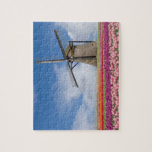 Windmühle und farbenfrohe Tulips Amsterdam Niederl Puzzle (Vertikal)