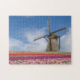 Windmühle und farbenfrohe Tulips Amsterdam Niederl Puzzle