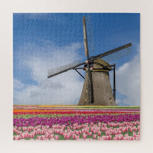Windmühle und farbenfrohe Tulips Amsterdam Niederl Puzzle (Vertikal)