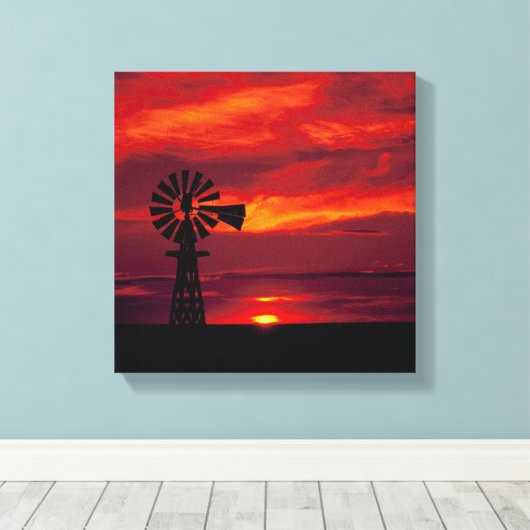 Windmühle und Sonnenuntergang Leinwanddruck (Insitu (Holzboden))