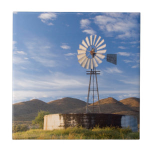 Windmühle und Staudamm im Karoo bei Sonnenaufgang Fliese