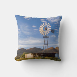 Windmühle und Staudamm in der Karoo bei Sonnenaufg Kissen