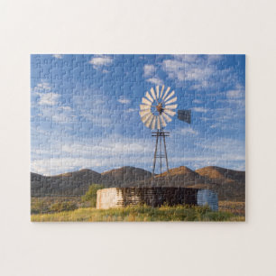 Windmühle und Staudamm in der Karoo bei Sonnenaufg Puzzle
