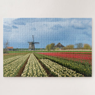 Windmühle und Tulpenlandschaft in Holland Puzzle