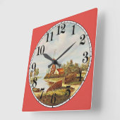 Windmühle und Wasser Quadratische Wanduhr (Winkel)