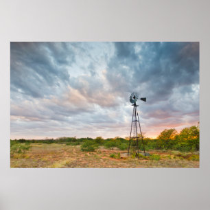 Windmühle und Wolken am Sonnenuntergang Poster