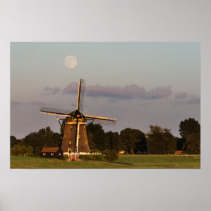 Windmühle unter einem Vollmond Horizontalplakat Poster