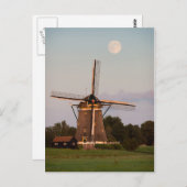 Windmühle unter einer Vollmondpostkarte Postkarte (Vorne/Hinten)