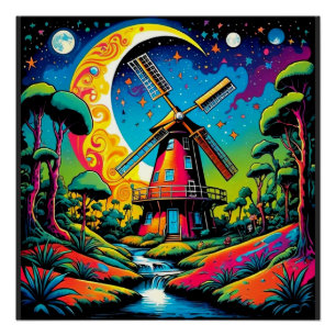 Windmühle unter Sternenhimmel 2 Poster