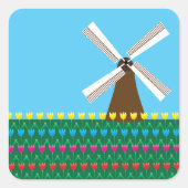 Windmühle unter Tulip-Blume Quadratischer Aufkleber (Vorderseite)