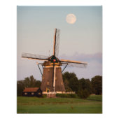 Windmühle unter Vollmond-Foto Fotodruck (Vorne)