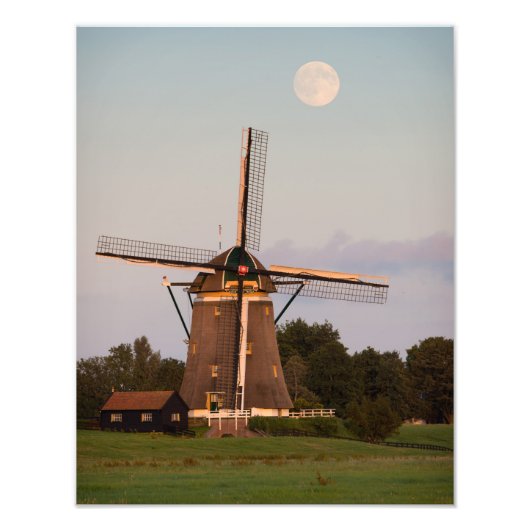 Windmühle unter Vollmond-Foto Fotodruck (Vorne)