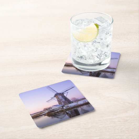 Windmühle während des Sonnenaufgangs in Holland, Rechteckiger Pappuntersetzer (Vor Ort)
