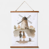 Windmühle Wandteppich Mit Holzrahmen (Vorderseite)