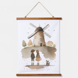 Windmühle Wandteppich Mit Holzrahmen