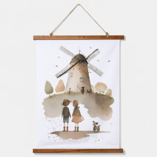 Windmühle Wandteppich Mit Holzrahmen