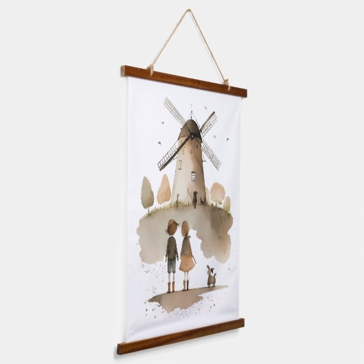 Windmühle Wandteppich Mit Holzrahmen (Gewinkelt)