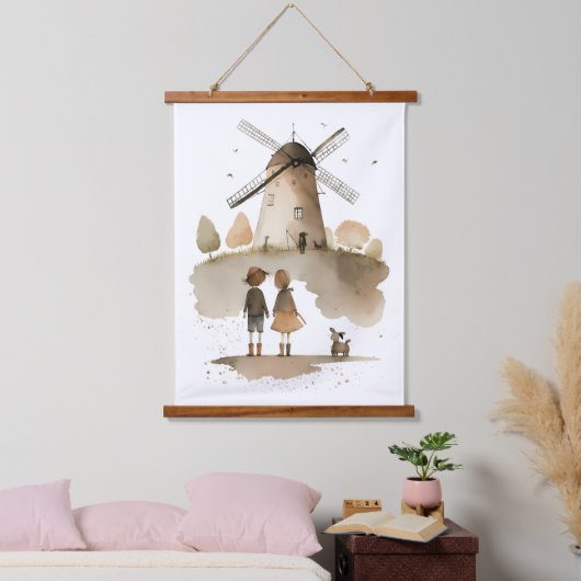 Windmühle Wandteppich Mit Holzrahmen (Schlafzimmer)