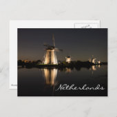 Windmühle wird nachts von der niederländischen Pos Postkarte (Vorne/Hinten)