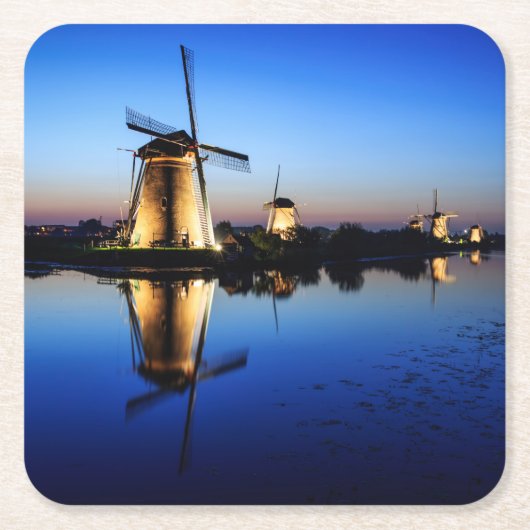 Windmühlen am blauen Stunden-Untersetzer Rechteckiger Pappuntersetzer (Vorderseite)