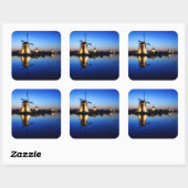 Windmühlen am Blue Hour-Aufkleber Quadratischer Aufkleber (Blatt)