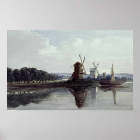 Windmühlen am Fluss, 19. Jahrhundert Poster (Vorne)