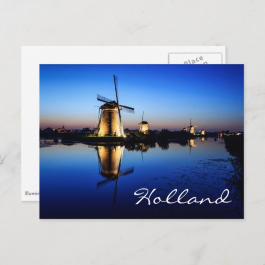 Windmühlen bei Blue Hour in Holland Textpostkarte Postkarte (Vorne/Hinten)