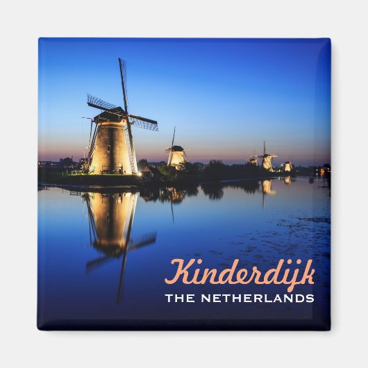 Windmühlen bei Blue Hour in Kinderdijk Textmagnet Magnet (Vorne)