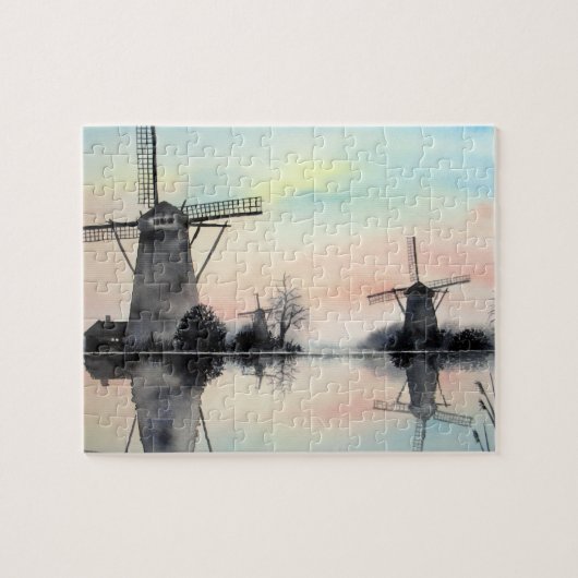 Windmühlen bei Dawn Kinderdijk Holland Painting Puzzle (Horizontal)