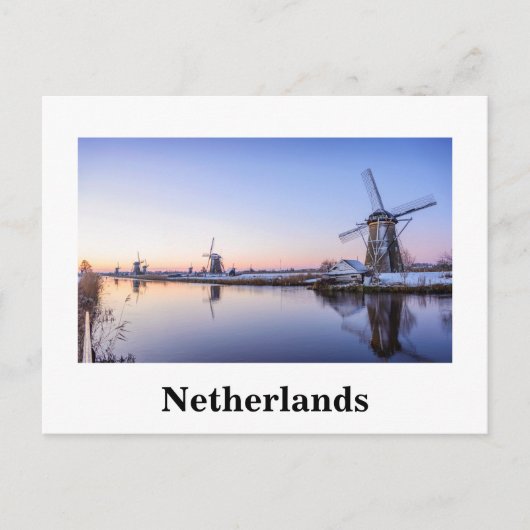 Windmühlen bei Sonnenaufgang in der holländischen Postkarte (Vorderseite)