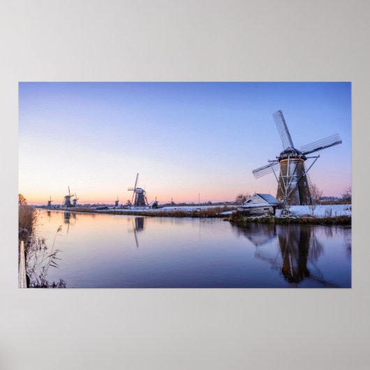 Windmühlen bei Sonnenaufgang in Holland Poster (Vorne)